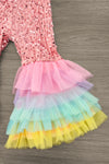 "Eggstra" Pink Sequin Tulle Bell Bottom Set | Sparkle in Pink