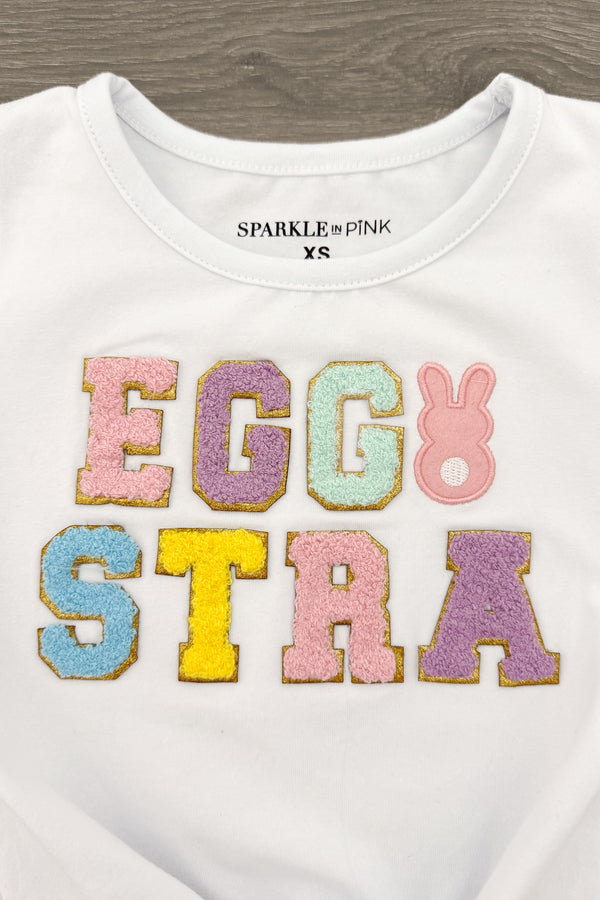 "Eggstra" Pink Sequin Tulle Bell Bottom Set | Sparkle in Pink