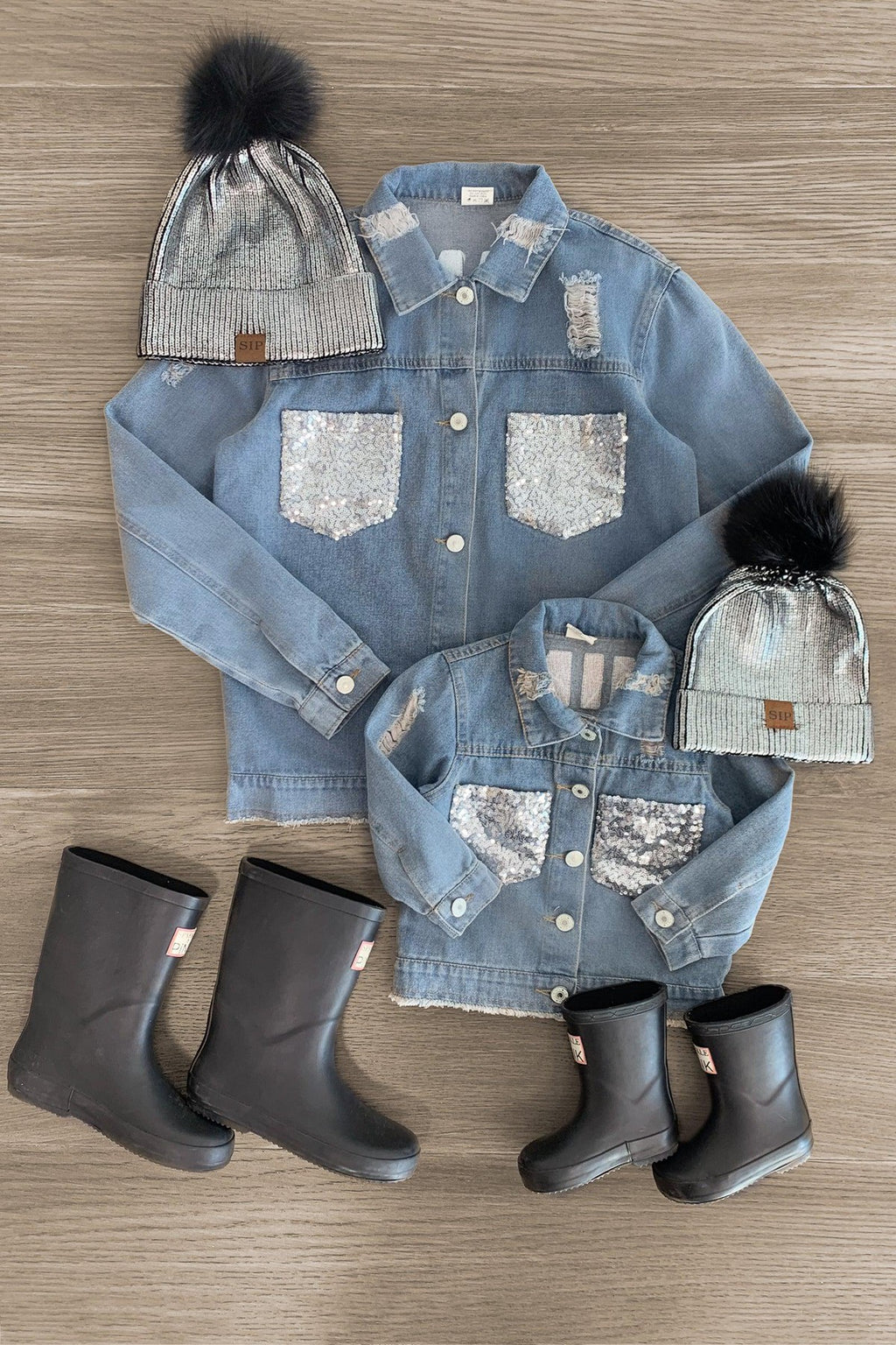 Mom & Me - "Mama & Mini" Chenille Patch Denim Jacket - Sparkle in Pink