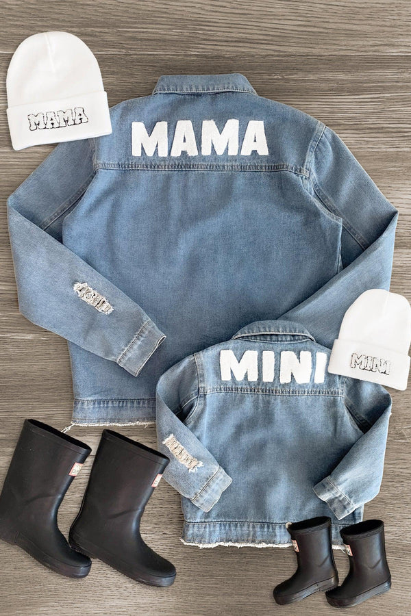 Mom & Me - "Mama & Mini" Chenille Patch Denim Jacket - Sparkle in Pink