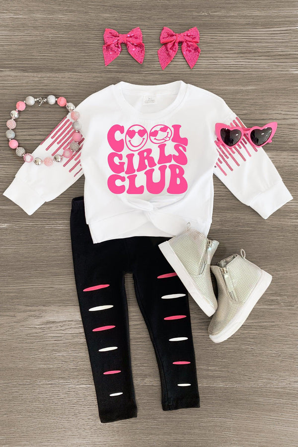 "Cool Girls Club" White Legging Set - Sparkle in Pink
