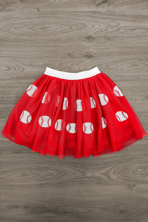 Red Sequin Baseball Tutu Skirt Set | Sparkle in Pink