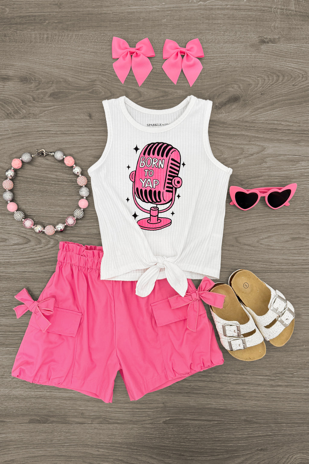 "Born To Yap" Pink Short Set | Sparkle in Pink