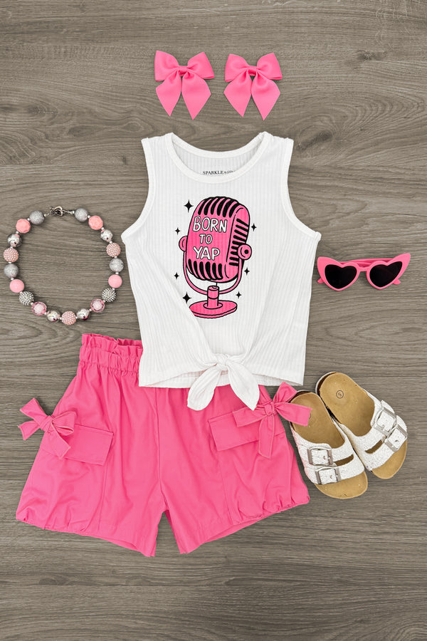 "Born To Yap" Pink Short Set | Sparkle in Pink