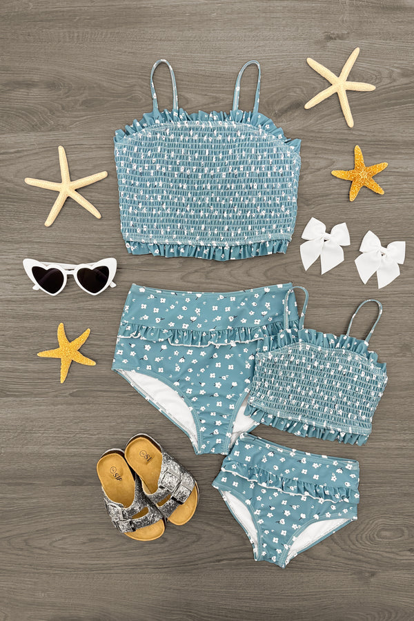 Mom & Me - Blue Ruffle Floral Bikini | Sparkle in Pink