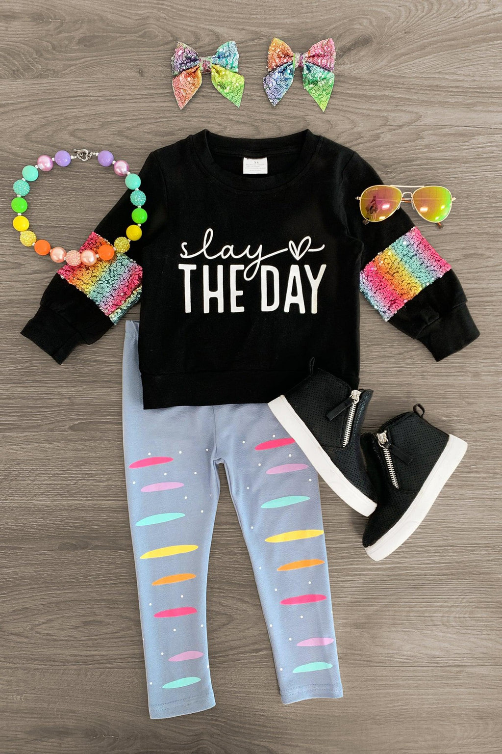 "Slay The Day" Rainbow Legging Set - Sparkle in Pink