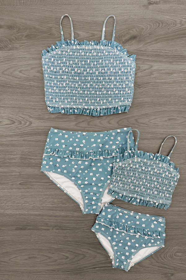 Mom & Me - Blue Ruffle Floral Bikini | Sparkle in Pink