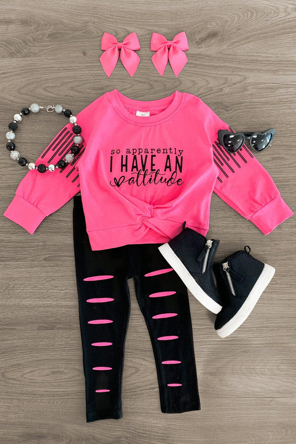 "So Apparently I Have An Attitude" Pink Legging Set - Sparkle in Pink