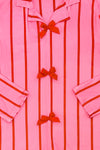 Mom & Me - Pink & Red Stripe Bow Pajamas - CHILD-6-12 Months - Pink pajama top with vertical red stripes, three small red bow accents down the front, and long sleeves with red striped.