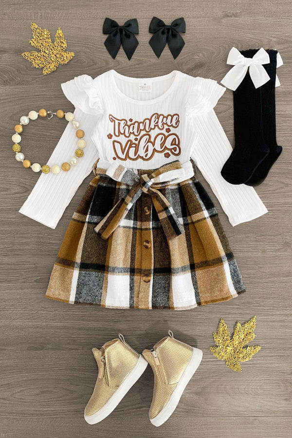 "Thankful Vibes" Brown Plaid Flannel Dress - Sparkle in Pink