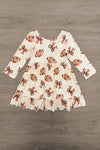 Football Bow Dress - 6-12 Months - Cream long-sleeve toddler dress with football print and ruffled hem.