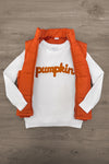 Mom & Me - "Pumpkin & Spice" Vest Set - MOM-XS - White long-sleeve shirt with orange "pumpkin" text paired with bright orange quilted vest.