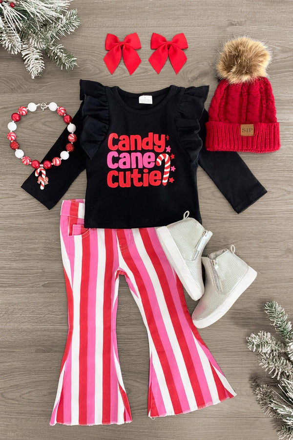 "Candy Cane Cutie" Striped Denim Flare Set - Sparkle in Pink