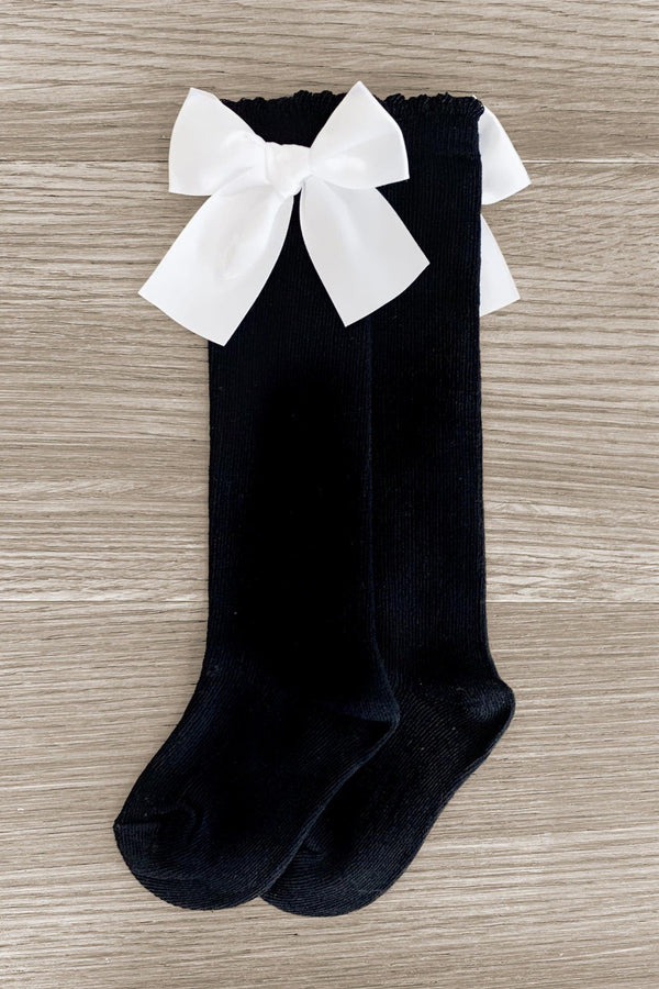 Knee High Silk Bow Socks - Sparkle in Pink