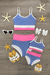 Mom & Me - Blue Pink & White Striped Bikini | Sparkle in Pink