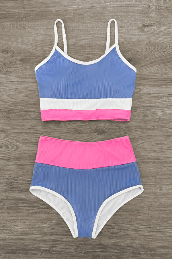 Mom & Me - Blue Pink & White Striped Bikini | Sparkle in Pink