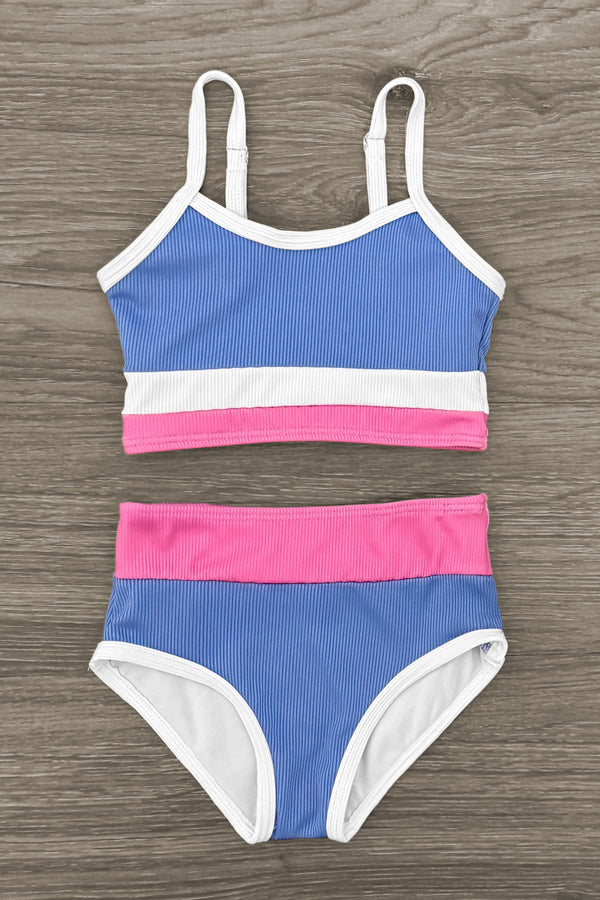 Mom & Me - Blue Pink & White Striped Bikini | Sparkle in Pink
