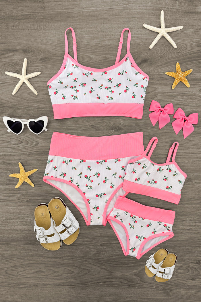 Mom & Me - Pink & White Ribbed Rose Bikini | Sparkle in Pink