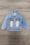 "Preschool - Sixth Grade" Denim Jacket - PRESCHOOL / 3T - Light blue denim jacket with button-front, chest pockets, and long sleeves for kids.