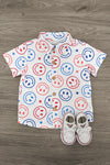 American Smiley Face Button Down Top | Sparkle in Pink