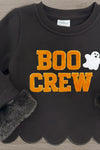 Mom & Kid - "Boo Crew" Pullover - GIRL-6-12 Months-FAMILY - Black pullover with orange "BOO CREW" text and a small white ghost graphic on the chest, featuring scalloped hem and.