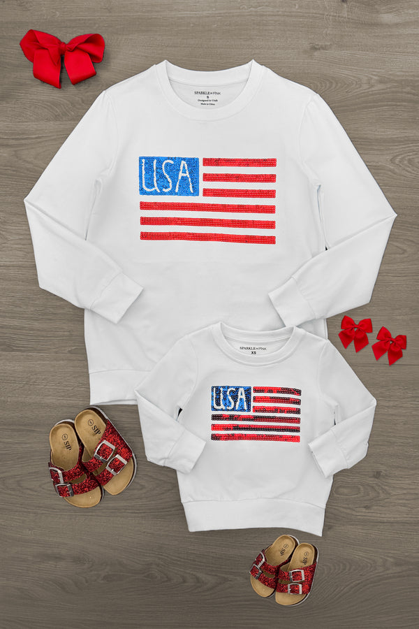 Mom & Me - "USA" Sequin Flag Pullover | Sparkle in Pink