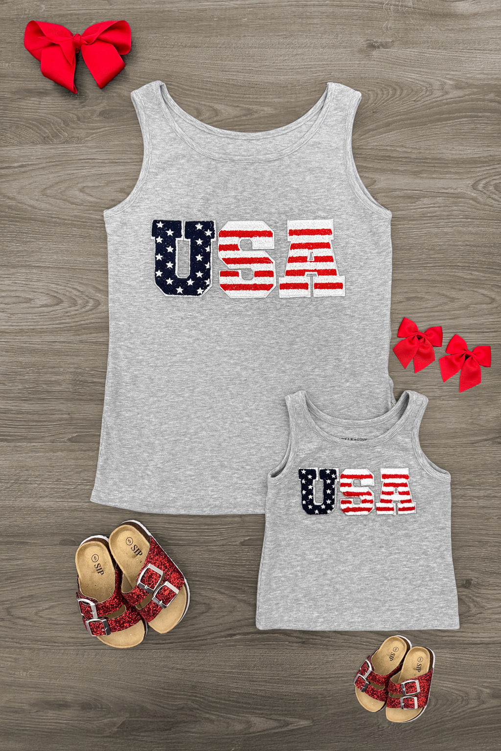 Mom & Me - "USA" Chenille Patch Tank Top | Sparkle in Pink