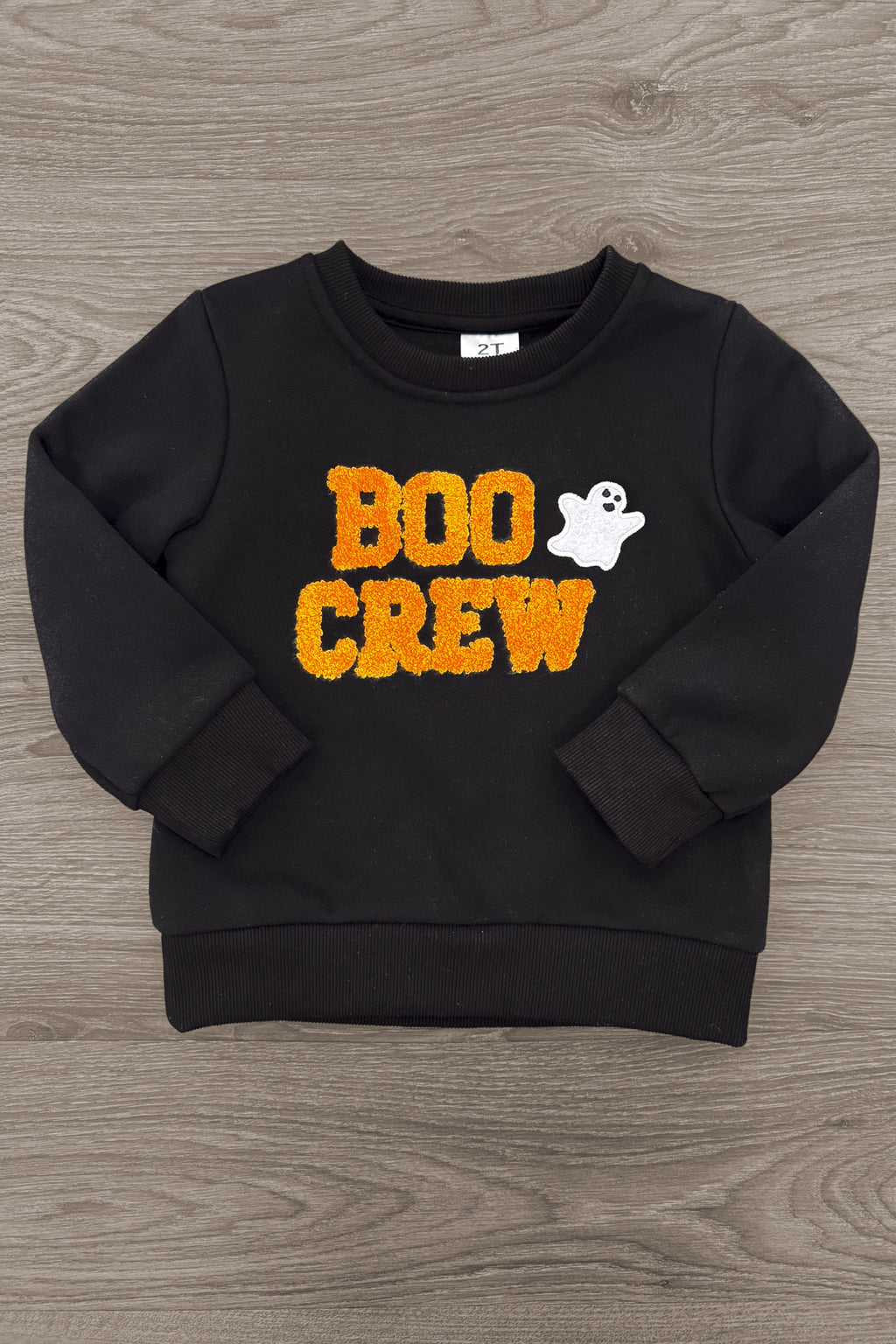Mom & Kid - "Boo Crew" Pullover - BOY-6-12 Months-FAMILY - Black pullover sweatshirt with orange "Boo Crew" text and a small white ghost graphic on front.