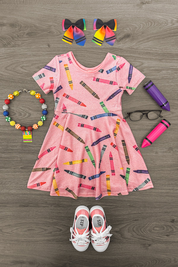 Mom & Me - Pink Glitter Crayon Dress | Sparkle in Pink
