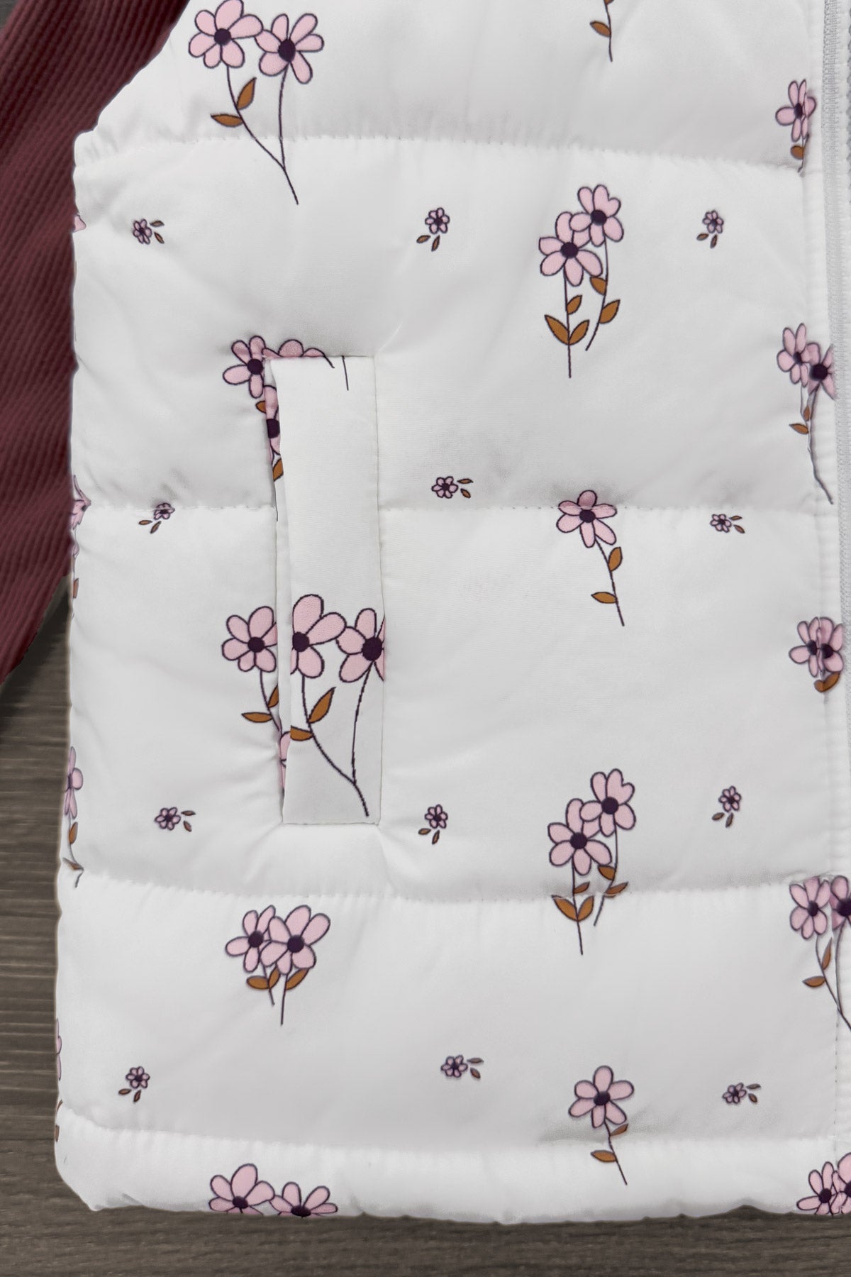 Mom & Me - White Mauve Floral Vest Set - CHILD-6-12 Months - White quilted vest with mauve and purple floral print, sleeveless design.