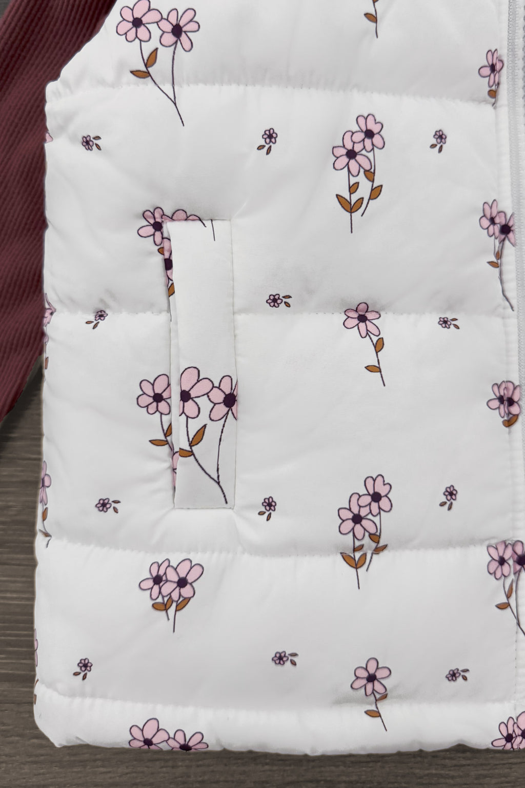 Mom & Me - White Mauve Floral Vest Set - CHILD-6-12 Months - White quilted vest with mauve and purple floral print, sleeveless design.