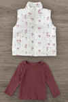 Mom & Me - White Mauve Floral Vest Set - CHILD-6-12 Months - White quilted vest with pink and purple floral print paired with mauve long-sleeve ribbed shirt.