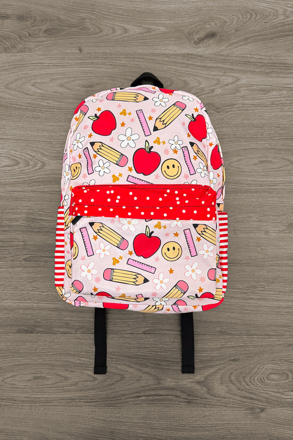 Pink & Red School Supplies Backpack