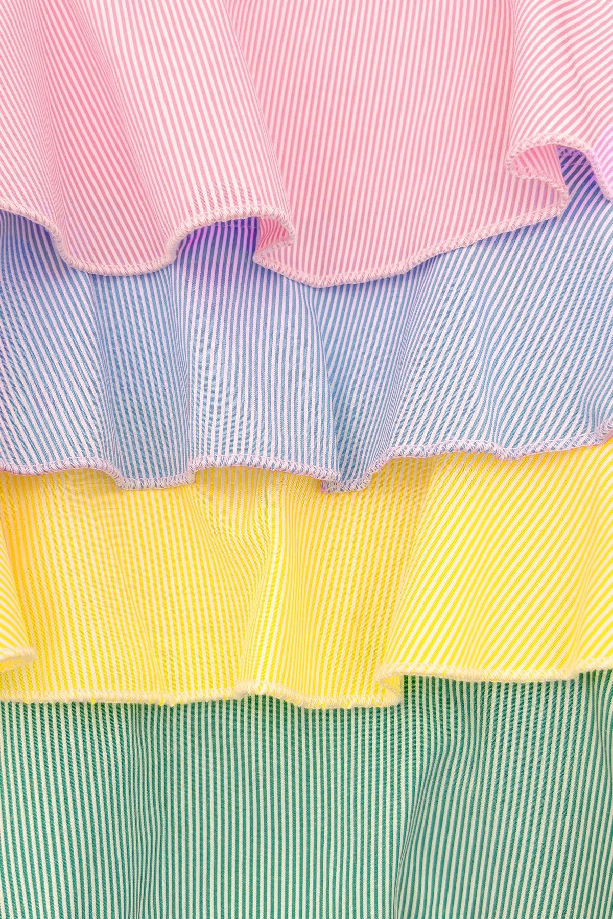 Pastel Ruffles Striped Pastel Ruffle Denim Short Set | Girls' Spring & Summer Clothing ...