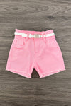 White & Pink Flower Print Denim Short Set | Sparkle in Pink
