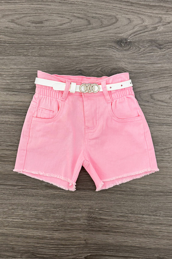 White & Pink Flower Print Denim Short Set | Sparkle in Pink