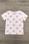 White & Pink Flower Print Denim Short Set | Sparkle in Pink