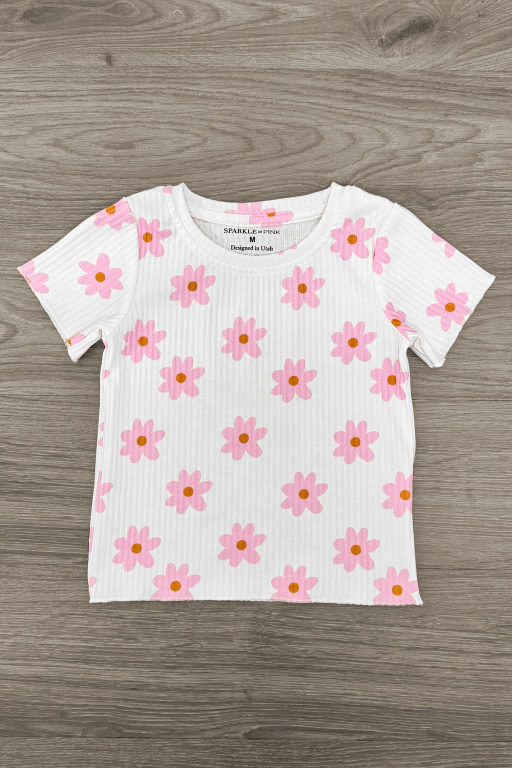 White & Pink Flower Print Denim Short Set | Sparkle in Pink