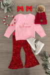 "Tis The Season" Velvet Sequin Bell Bottom Set - Sparkle in Pink