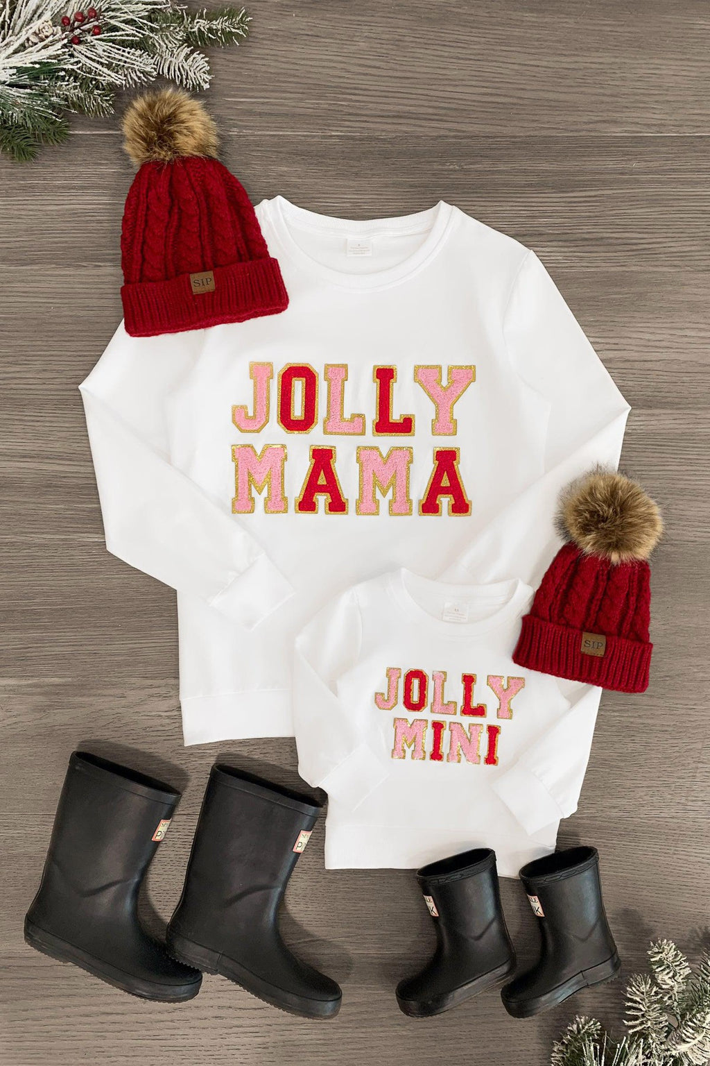 Mom & Me - "Jolly Mama & Mini" Chenille Patch Top - Sparkle in Pink