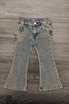 Brown Gemstone Denim Pant Set - 6-12 Months - Brown faded denim pants with a slight flare at the hem and classic five-pocket styling.