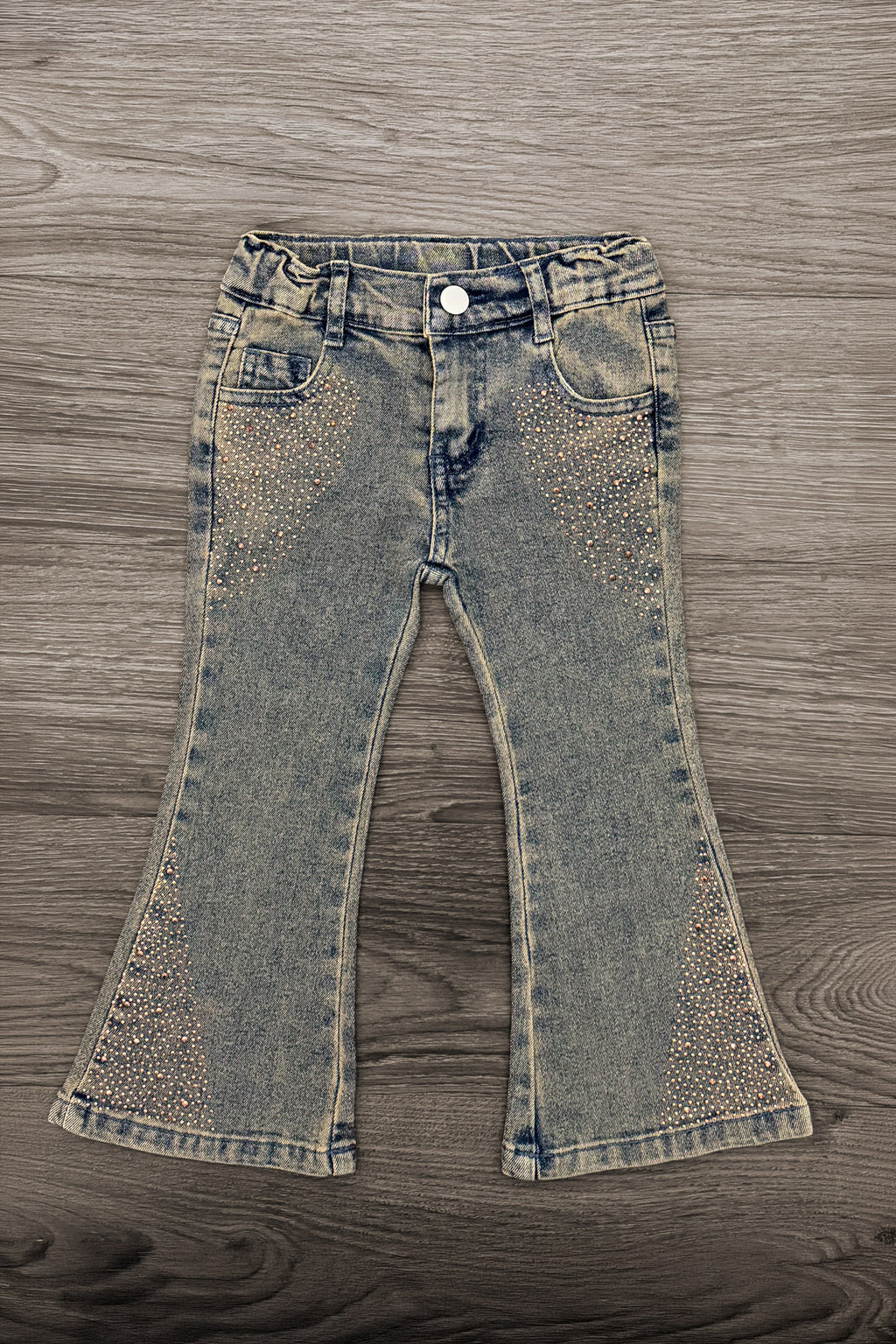 Brown Gemstone Denim Pant Set - 6-12 Months - Brown faded denim pants with a slight flare at the hem and classic five-pocket styling.