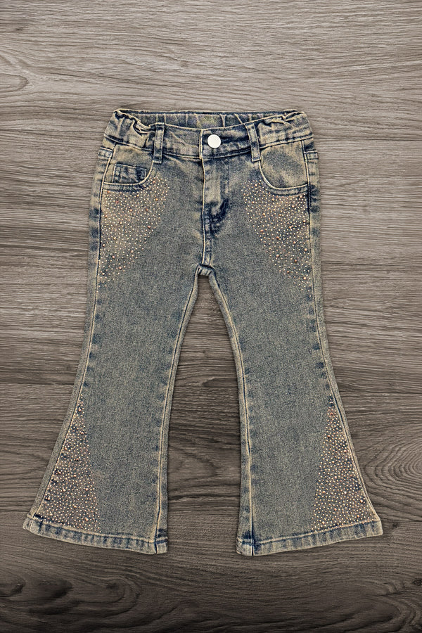 Brown Gemstone Denim Pant Set - 6-12 Months - Brown faded denim pants with a slight flare at the hem and classic five-pocket styling.