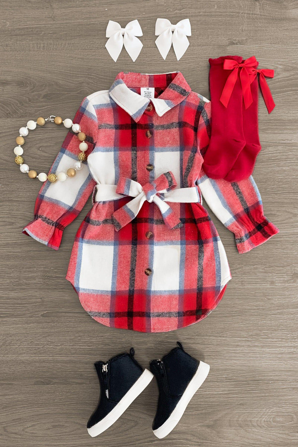 Red & Blue Button Flannel Dress - Sparkle in Pink