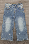 Plaid Pearl Bow Denim Pant Set