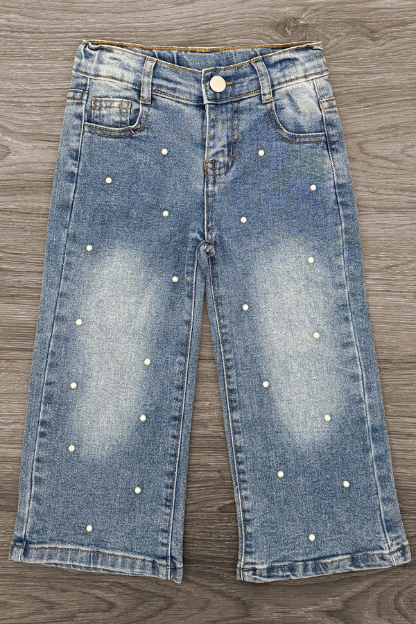 Plaid Pearl Bow Denim Pant Set