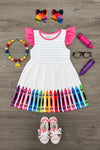 White Notebook & Crayons Dress | Sparkle in Pink