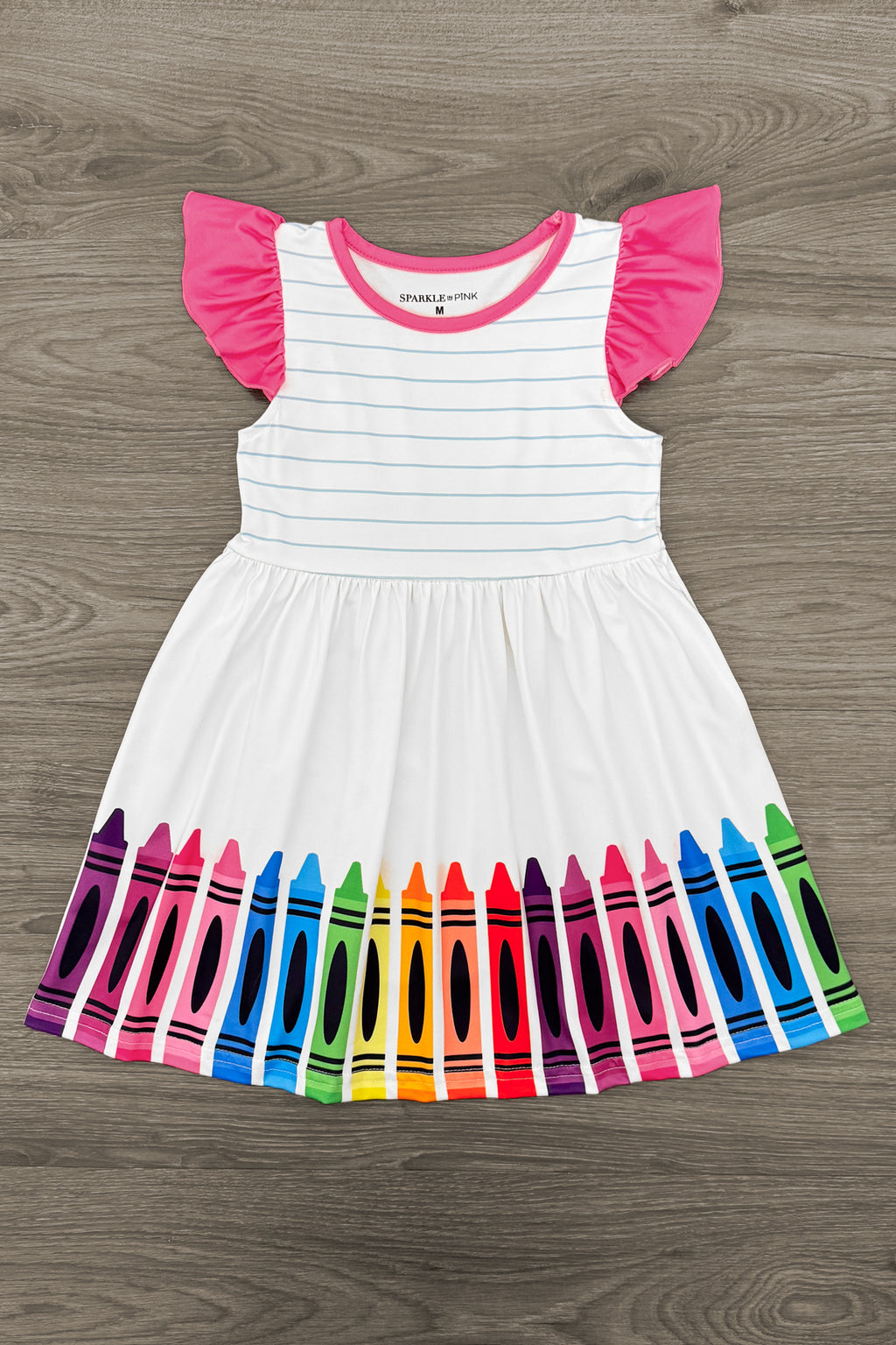 White Notebook & Crayons Dress | Sparkle in Pink