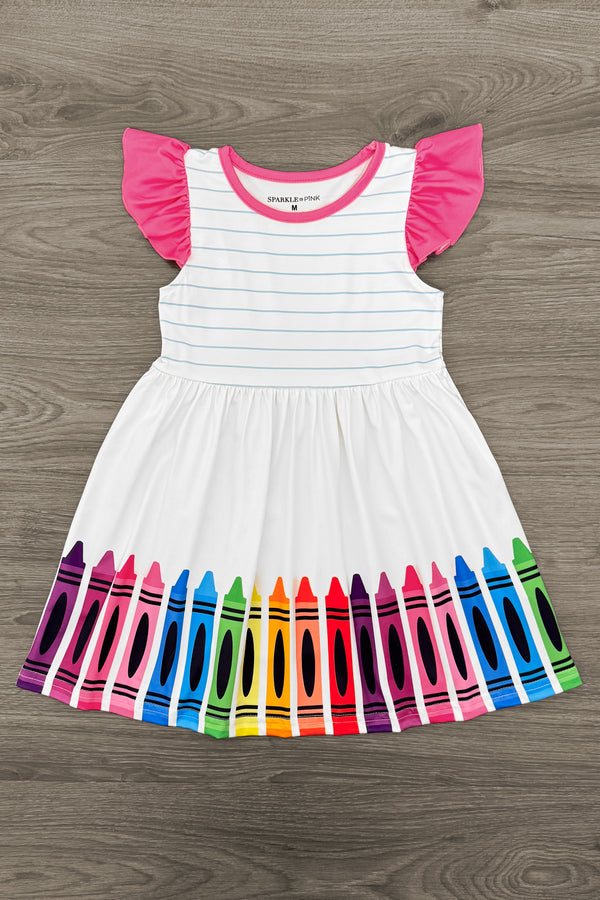 White Notebook & Crayons Dress | Sparkle in Pink