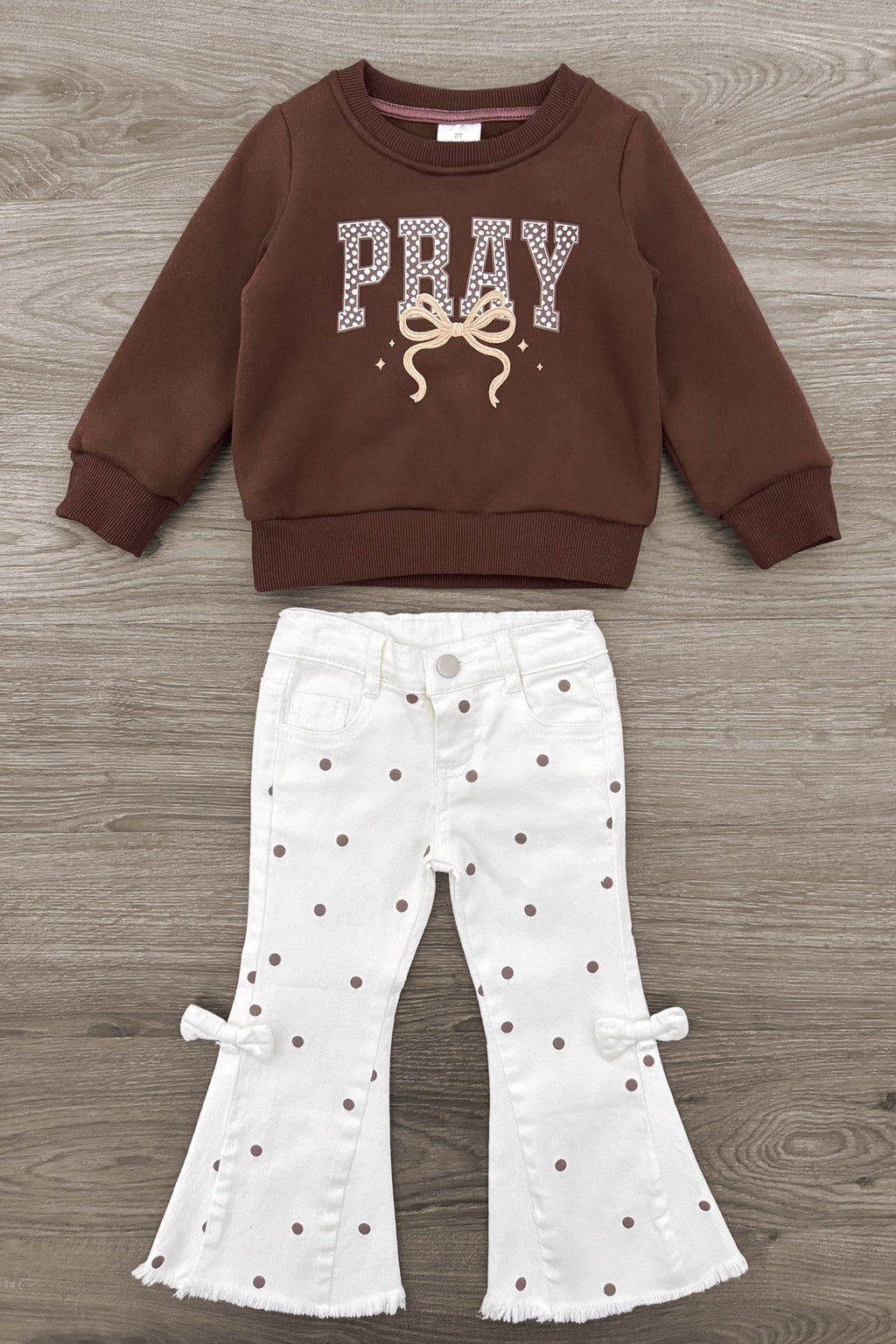 "Pray" Polka Dot Denim Pant Set